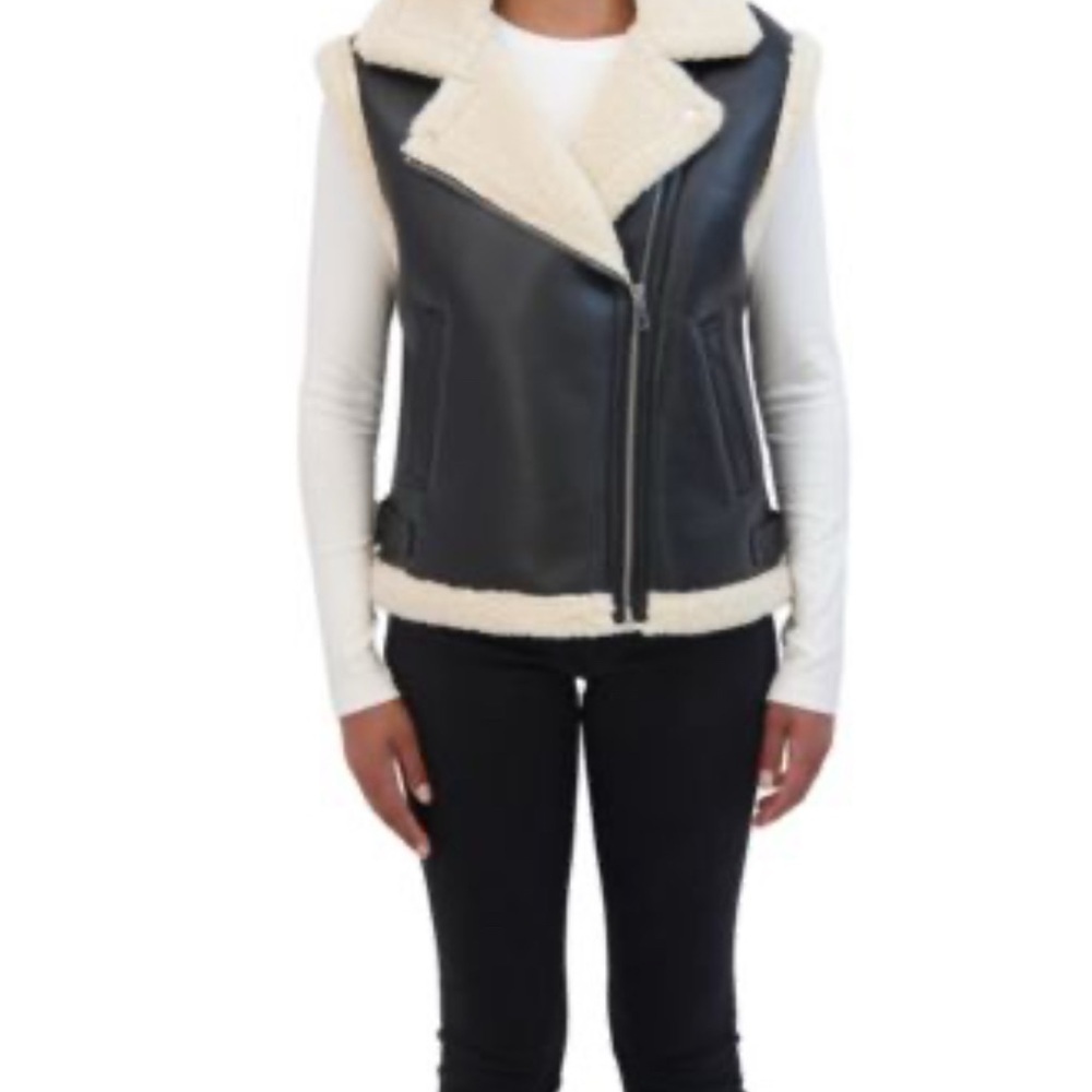 BERSHKA Women's Sherpa and Faux Leather Vest